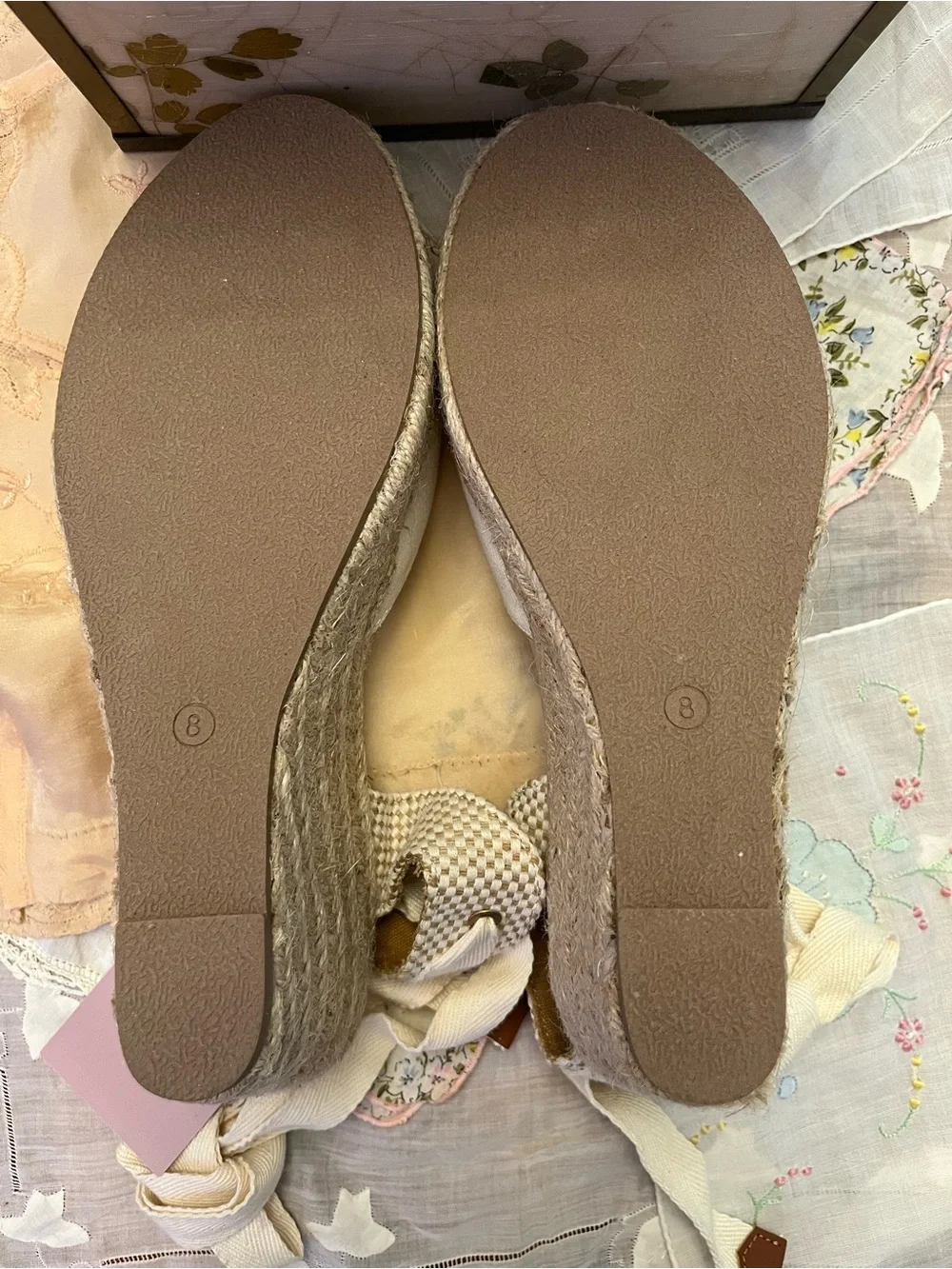 Serra Cream Canvas Espadrille Wedges with Ankle Wrap